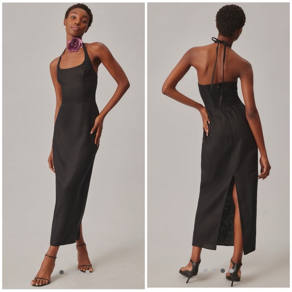 💋Reformation linen Black Backless Halter Sheath Dress size 8 - Picture 5 of 14